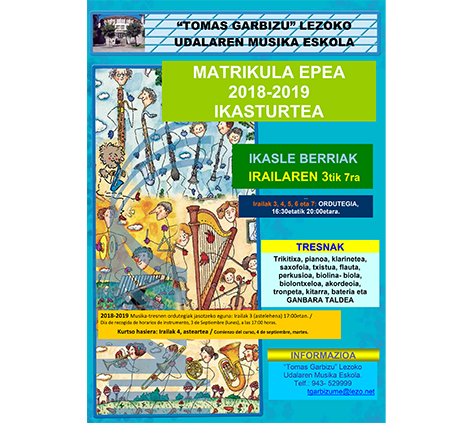 Musika Eskolan izen-ematea, irailaren 7ra arte Musika Eskolan izen-ematea, irailaren 7ra arte