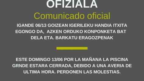 Igande goizean, ekainak 13, igerileku handia ITXITA