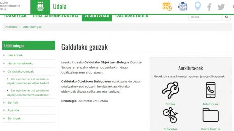Galdutako objektuen inguruko atal berria udal webgunean